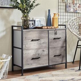 img 3 attached to 🪑 Rustic Wood Top Storage Dresser - 4 Drawers Wide Chest of Drawers for Living Room, Bedroom, Hallway, Nursery, Kid - Closet & Storage Tower