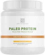 🍯 paleo protein powder by dr amy myers: caramel flavor - clean, grass fed, pasture raised hormone free protein, non-gmo, gluten & dairy free – 21g protein per serving – salted caramel shake logo