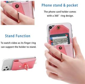 img 1 attached to 📱 YUNCE Cell Phone Card Holder with Ring Grip Stand - Pink, Stick-on Credit Card Wallet Pocket with Detachable Neck Strap