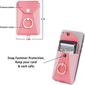 img 2 attached to 📱 YUNCE Cell Phone Card Holder with Ring Grip Stand - Pink, Stick-on Credit Card Wallet Pocket with Detachable Neck Strap