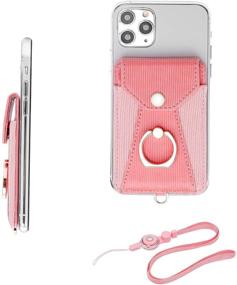 img 4 attached to 📱 YUNCE Cell Phone Card Holder with Ring Grip Stand - Pink, Stick-on Credit Card Wallet Pocket with Detachable Neck Strap