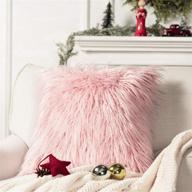 🐑 phantoscope pink fuzzy pillow cover - fluffy throw pillowcase, mongolian luxury faux fur, decorative cushion cover for bedroom and couch, 18 x 18 inches logo