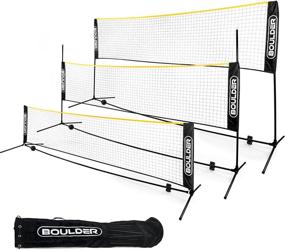 img 4 attached to 🏞️ Height Adjustable Portable Net - Boulder Badminton Pickleball Net for Junior Tennis, Kids Volleyball & Soccer, Backyard Games - Easy Setup Nylon Sports Net with Poles (10ft/14ft/17ft Wide)