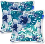 blue flowers decorative throw pillow set of 2 for indoor/outdoor patio all-weather use (18x18) logo