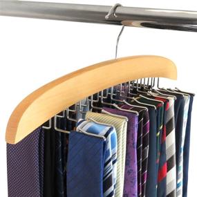 img 4 attached to HANGERWORLD 24-Tie Wooden Organizer Hanger 🧺 Rack with Hook – Efficient Storage Solution