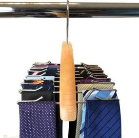 img 3 attached to HANGERWORLD 24-Tie Wooden Organizer Hanger 🧺 Rack with Hook – Efficient Storage Solution