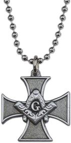 img 1 attached to 🔱 Antique Silver Knights Templar Cross Square & Compass Masonic Necklace - 1'' Tall