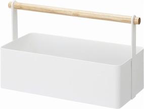 img 4 attached to 📦 Большая белая корзина для инструментов Yamazaki Home с деревянной ручкой для хранения.