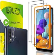 📱 bazo 2-упаковка закаленного стекла защита экрана + защита камеры для samsung galaxy a21: легкая установка, защита от царапин, без пузырей, дружелюбно к чехлу, твёрдость 9h, hd качествоображения. логотип