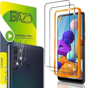 img 4 attached to 📱 BAZO 2-упаковка закаленного стекла защита экрана + защита камеры для Samsung Galaxy A21: Легкая установка, защита от царапин, без пузырей, дружелюбно к чехлу, твёрдость 9H, HD качествоображения.