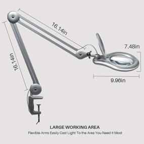 img 2 attached to 🔍 💡Бемелюкс светодиодная лупа с креплением - линза из стекла 5 дюймов, металлическая поворотная рука, 1200 люмен - яркая осветительная настольная лампа для рукоделия и чтения - серебряный.