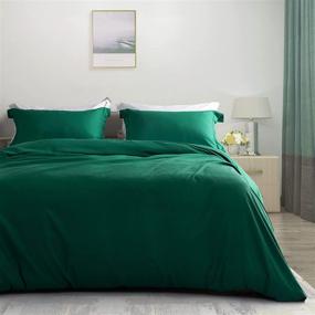 img 4 attached to 🛏️ 3-х частный комплект Emerald Green Ousidan на одеяло | Мягкая щетчатая микрофибра | Размер Queen (90x90 дюймов) | Наволочка с пуговичным застежкой и скрытыми завязками | Включает 2 наволочки