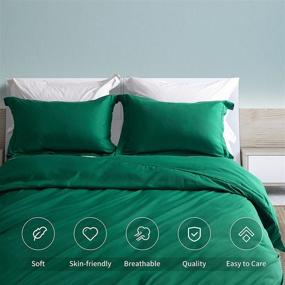 img 3 attached to 🛏️ 3-х частный комплект Emerald Green Ousidan на одеяло | Мягкая щетчатая микрофибра | Размер Queen (90x90 дюймов) | Наволочка с пуговичным застежкой и скрытыми завязками | Включает 2 наволочки