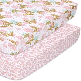 img 4 attached to Пеленки для кроватки "Peanutshell Baby Girls Pack n Play, Playard, Mini Crib Sheets 🏻 – розовые и золотые бабочки и розовый цветочный узор – набор из 2 штук