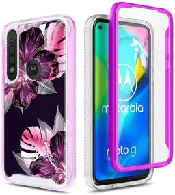 img 2 attached to 🌸 E-Began Moto G Power Case with Built-in Screen Protector: Full-Body Shockproof Protective Bumper Cover - Flower Design Purple Lily | Impact Resistant Cute Case for Motorola G Power (2020)