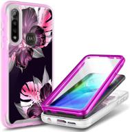🌸 e-began moto g power case with built-in screen protector: full-body shockproof protective bumper cover - flower design purple lily | impact resistant cute case for motorola g power (2020) logo