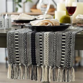 img 2 attached to 🏠 DII Farmhouse Braided Stripe Table Runner - Classic 15x72 Black Design