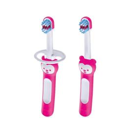 img 4 attached to MAM Baby Toothbrushes with Brushy The Bear Character - Pink, 🐻 Interactive App, 2 Brushes + 1 Safety Shield, for Girls 6+ Months