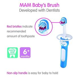 img 1 attached to MAM Baby Toothbrushes with Brushy The Bear Character - Pink, 🐻 Interactive App, 2 Brushes + 1 Safety Shield, for Girls 6+ Months