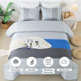 img 3 attached to Litanika Full Size Grey & Blue Striped Bedding Set - Lightweight Soft All Season Down Alternative Comforter with Corner Loops (1 Comforter, 2 Pillowcases)