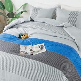 img 4 attached to Litanika Full Size Grey & Blue Striped Bedding Set - Lightweight Soft All Season Down Alternative Comforter with Corner Loops (1 Comforter, 2 Pillowcases)