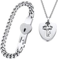 💑 his & hers matching set: my heart needs your key couple heart lock bracelet & key pendant necklace - key & lock couple jewelry in gift box logo