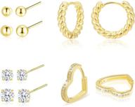stylish 6 pairs gold earrings set: hypoallergenic studs, huggie hoops for multiple piercings - ideal for women and girls! logo