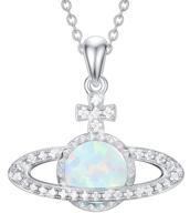 stunning opal saturn planet necklace - s925 sterling silver pendant for women, girls, and teens - aesthetic jewelry gift logo