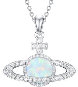 img 4 attached to Stunning Opal Saturn Planet Necklace - S925 Sterling Silver Pendant for Women, Girls, and Teens - Aesthetic Jewelry Gift