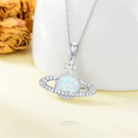 img 1 attached to Stunning Opal Saturn Planet Necklace - S925 Sterling Silver Pendant for Women, Girls, and Teens - Aesthetic Jewelry Gift