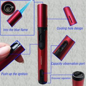 img 2 attached to JUN-L Refillable Butane Torch Lighter with Adjustable Flame for Desserts, Creme Brulee, Welding, BBQ, and Baking - Red (Butane Gas Not Included)