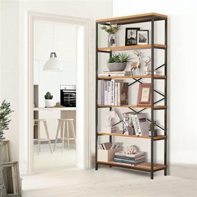 img 4 attached to 📚 Modrine 5 Shelf Bookcase: Industrial Style Tall Bookshelf for Vintage Standing Storage and Display