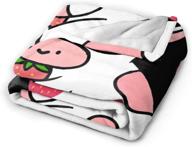 🍓 staradora strawberry cow pattern flannel blankets: soft, all-season comfort for kids - ideal for air-conditioned rooms, sofas, cinemas, and outdoor picnics (white, 50"x40") logo