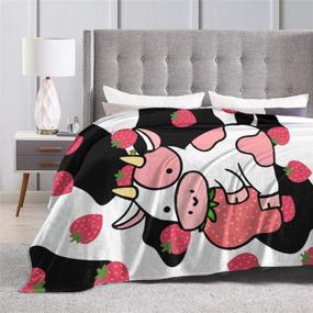 img 2 attached to 🍓 Staradora Strawberry Cow Pattern Flannel Blankets: Soft, All-Season Comfort for Kids - Ideal for Air-Conditioned Rooms, Sofas, Cinemas, and Outdoor Picnics (White, 50"x40")