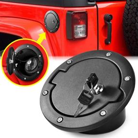img 4 attached to Jeep Wrangler Accessories 2007-2018 JK Unlimited Rubicon Sahara - Aukmak Fuel Filler Door Locking Gas Tank Cap Cover