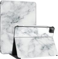 📱 soke case for new ipad pro 11 2021: lightweight premium leather folio stand case with 2nd gen apple pencil charging and auto wake/sleep featuring hard pc back cover - white marble logo