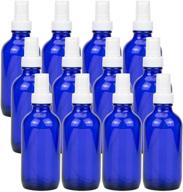 🌿 hedume 12 pack glass spray bottles: 4oz refillable blue bottles with mist sprayer for essential oils, perfumes, homemade cleaners & more logo