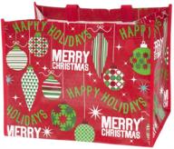 🎄 12 extra wide christmas tote bags with handles - 12.75" w x 9.75" h x 9.5" d - large reusable giant gift bags for holiday grocery shopping logo