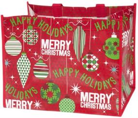 img 2 attached to 🎄 12 Extra Wide Christmas Tote Bags with Handles - 12.75" W x 9.75" H x 9.5" D - Large Reusable Giant Gift Bags for Holiday Grocery Shopping