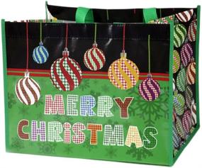 img 1 attached to 🎄 12 Extra Wide Christmas Tote Bags with Handles - 12.75" W x 9.75" H x 9.5" D - Large Reusable Giant Gift Bags for Holiday Grocery Shopping