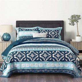 img 4 attached to 🧵 NEWLAKE Reversible Cotton Bedspread Quilt Sets - Patchwork Coverlet Set with Boho Chic Pattern for Queen Size Bed