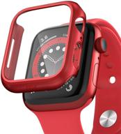 pzoz совместимый с часами apple watch series 6/5/4/se 44 мм корпус с аксессуарами защиты экрана slim guard тонкий бампер полное покрытие матовым жестким чехлом defense edge for iwatch женщины мужчины gps (красный) логотип