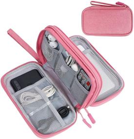 img 4 attached to FYY Electronic Organizer: Portable Waterproof Travel Cable Bag with 🔌 Double Layers - Perfect Storage for Cables, Chargers, Phones, and Earphones (Pink)