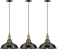 🏡 vintage farmhouse pendant light set - pynsseu industrial fixture, 3-pack oil rubbed black, barn hanging lamp design логотип