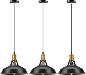 img 4 attached to 🏡 Vintage Farmhouse Pendant Light Set - Pynsseu Industrial Fixture, 3-Pack Oil Rubbed Black, Barn Hanging Lamp Design