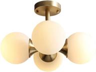 💡 kco lighting antique brass 4-light ceiling light: mid-century frosted glass globe chandelier for modern bedroom and living room décor logo