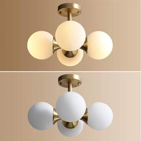 img 2 attached to 💡 KCO Lighting Antique Brass 4-Light Ceiling Light: Mid-Century Frosted Glass Globe Chandelier for Modern Bedroom and Living Room Décor