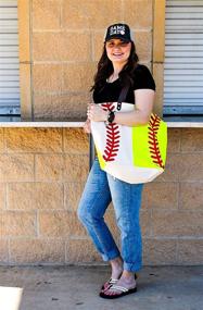 img 1 attached to Large Oversize Baseball Softball Canvas Tote Bag - 20 x 17 Inches - Cocomo Soul Sports Handbag