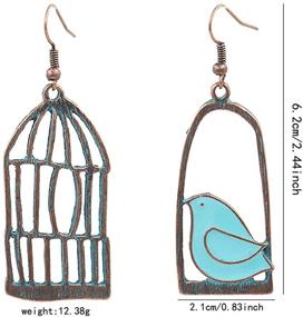 img 3 attached to 🦜 DIYANMMY Unique Personalized Hollow Bronze Asymmetric Bird Cage Earrings: Vintage Bohemian Hypoallergenic Jewelry for Women and Girls