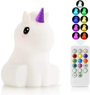 kawaii unicorn kids night light – led 9 color changing animal lamp, portable silicone squishy, ideal birthday gift & bedroom decoration for baby girls & toddler children – tap & remote control логотип